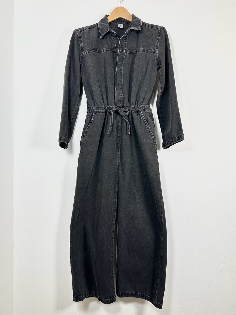 Black Denim Jumpsuit with Drawstring Waist